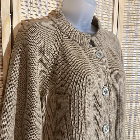 Ms Casuals Vintage 1990s Tan Mock Turtleneck Loose Knit Cardigan Sweater Small - Picture 2 of 16